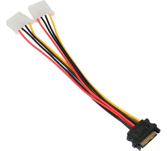 Кабель питания Cablexpert sata, sata 15pin/2x molex 4pin, медный проводник, 20см, пакет, CC-SATA-2MOLEX-20CM 28375166