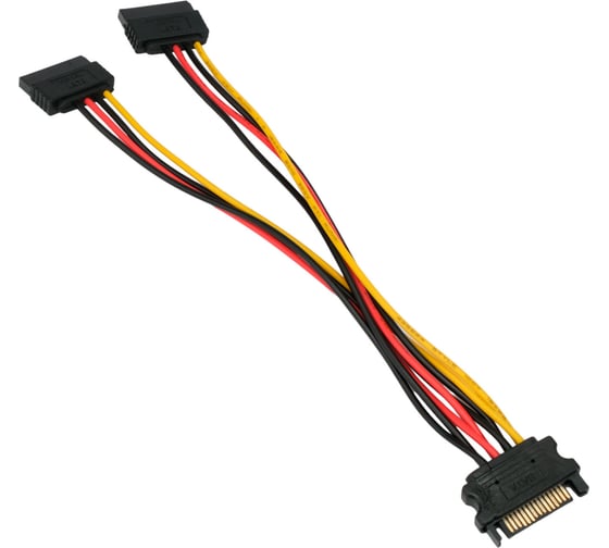Кабель питания Cablexpert sata, 15pin(m)/2x15pin(f), медь, метал.скобы, 20см, пакет, CC-SATAM2F-20CM
