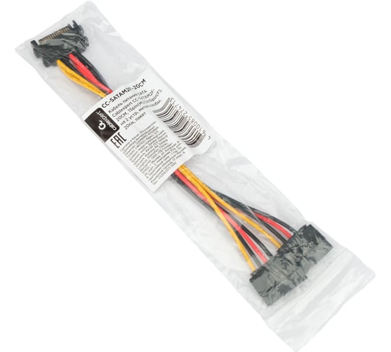Кабель питания Cablexpert sata, 15pin(m)/2x15pin(f), медь, метал.скобы, 20см, пакет, CC-SATAM2F-20CM