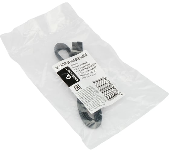 Интерфейсный кабель Cablexpert sata, sata3 7pin/7pin, 50см, нейлоновая оплетка,черн,пакет, CC-SATAM-DATA90-BLBR-50CM