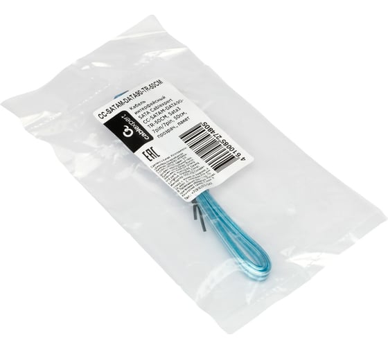 Интерфейсный кабель Cablexpert sata, sata3 7pin/7pin, 50см,мет.защелка,прозрач,пакет, CC-SATAM-DATA90-TR-50CM
