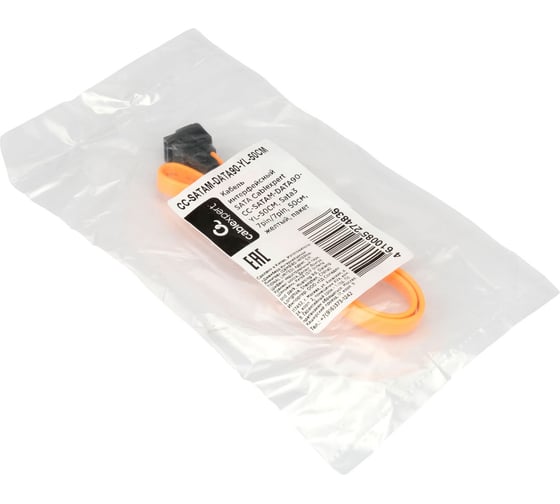 Интерфейсный кабель Cablexpert sata, sata3 7pin/7pin, 50см,мет.защелка,желтый,пакет, CC-SATAM-DATA90-YL-50CM
