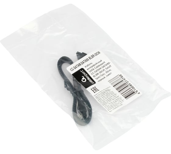 Интерфейсный кабель Cablexpert sata, sata3 7pin/7pin, 30см, нейлоновая оплетка,черн,пакет, CC-SATAM-DATA90-BLBR-30CM
