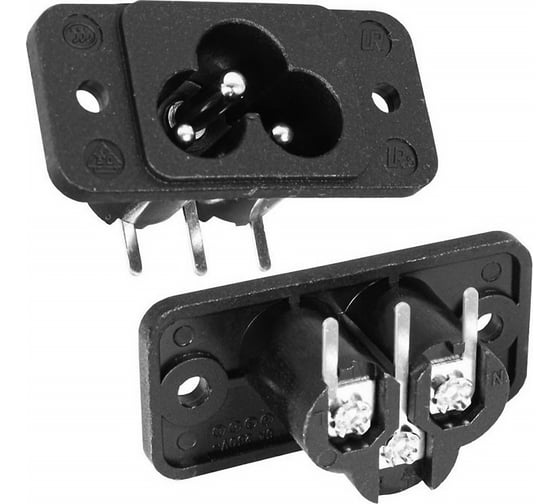 Разъем питания Pro Legend IEC-60320 C6 AC-038, с фланцами, 3 контакта, 10 А, 250 В, -25 +70гр. черный PL2381 1