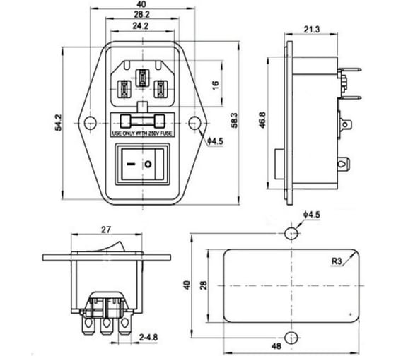Разъем питания Pro Legend AC-014, с выключателем PL2377