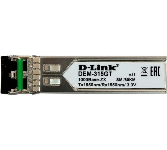 Sfp-трансивер d-link с 1 портом 1000base-zx для одномодового оптического кабеля до 80 км 315GT/A1A 1