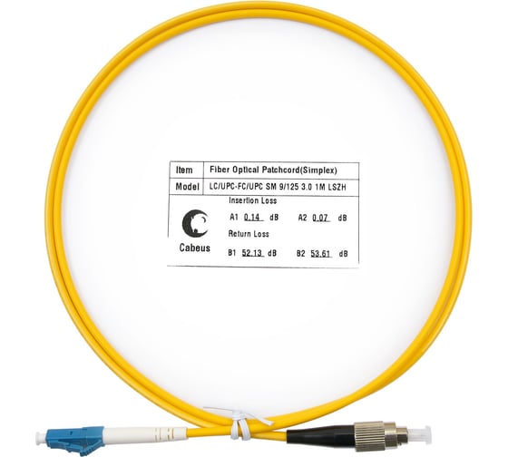 Оптический шнур Cabeus simplex lc-fc 9/125 sm 2м lszh FOP(s)-9-LC-FC-2m 1