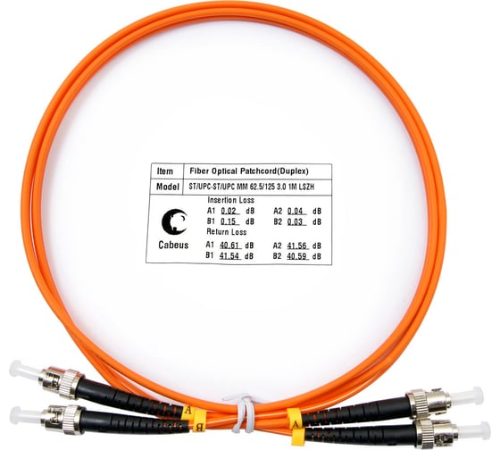 Оптический шнур Cabeus duplex st-st 62,5/125 mm 2м lszh FOP-62-ST-ST-2m 1