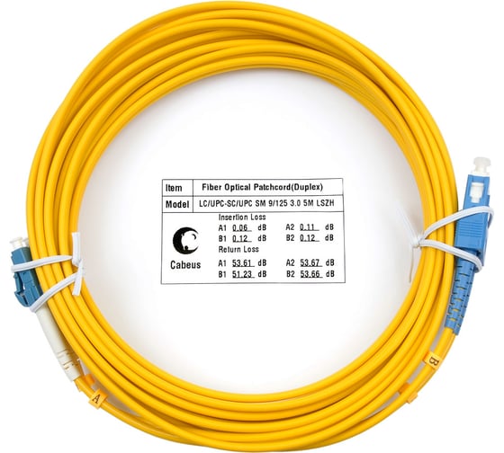 Оптический шнур Cabeus duplex lc-sc 9/125 sm 2м lszh FOP(d)-9-LC-SC-2m