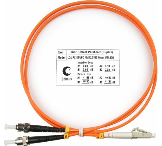 Оптический шнур Cabeus duplex lc-st 62,5/125 mm 1м lszh FOP-62-LC-ST-1m