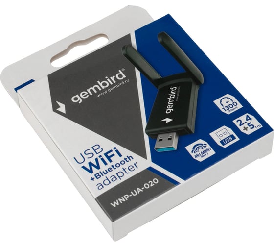 Сетевой адаптер Gembird wifi+bluetooth двухдиапазонный с антеннами,1300 мбит,usb,802.11b/a/g/nc, WNP-UA-020