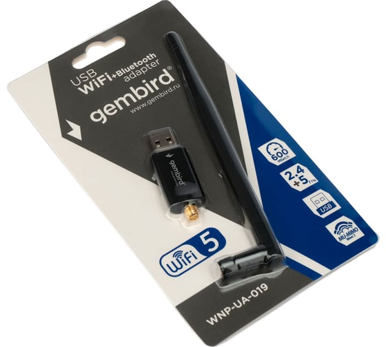 Сетевой адаптер Gembird wifi+bluetooth двухдиапазонный с антенной, 600мбит, usb,802.11b/a/g/n/a, WNP-UA-019