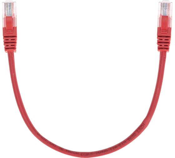 Патч-корд REXANT u/utp, cat 5e, rj45-rj45, 26awg, lszh, красный, 0,3м 02-0103-03