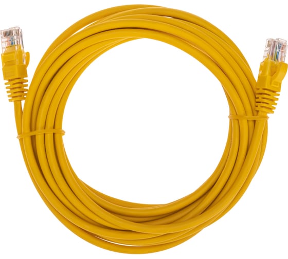 Патч-корд REXANT u/utp, cat 5e, rj45-rj45, 26awg, lszh, желтый, 5м 02-0105-5 1