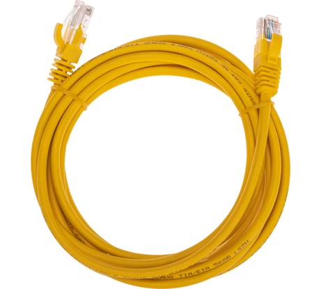 Патч-корд REXANT u/utp, cat 5e, rj45-rj45, 26awg, lszh, желтый, 3м 02-0105-3