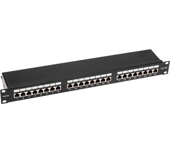 Коммутационная панель REXANT 19", 1U, 24 порта, F/UTP, RJ-45, CAT5e, PRO 02-0041