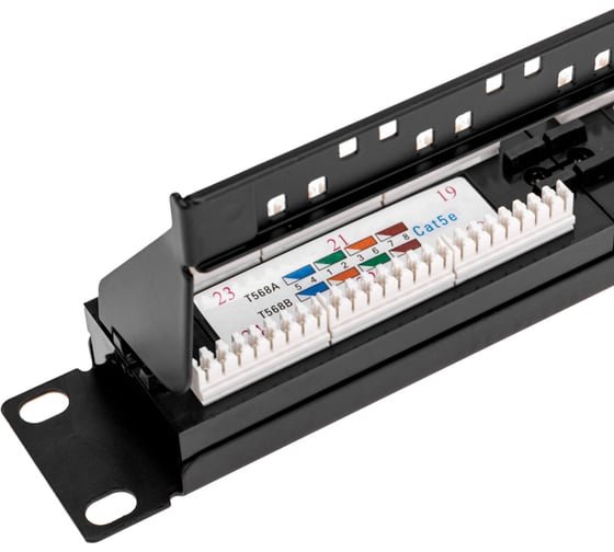 Коммутационная панель с кабельным органайзером REXANT 19", 1U, 24 порта, UTP, RJ-45, CAT 5e, PRO 02-0031