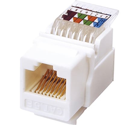 Модуль REXANT Keystone, Jack RJ-45(8p8c), UTP, CAT 5e, тип 180 градусов, белый 03-1012