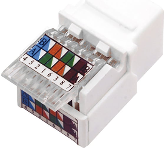 Модуль REXANT Keystone, Jack RJ-45(8p8c), UTP, CAT 5e, тип 180 градусов, белый 03-1012