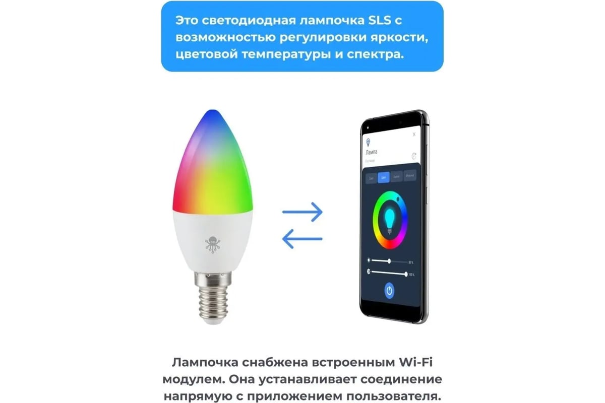 Лампа SLS LED-03 RGB E14 WiFi white SLS-LED-03WFWH - выгодная цена, отзывы,  характеристики, фото - купить в Москве и РФ