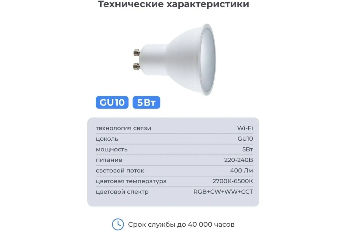 Лампа SLS LED-08 RGB GU10 WiFi white SLS-LED-08WFWH - выгодная цена,  отзывы, характеристики, фото - купить в Москве и РФ