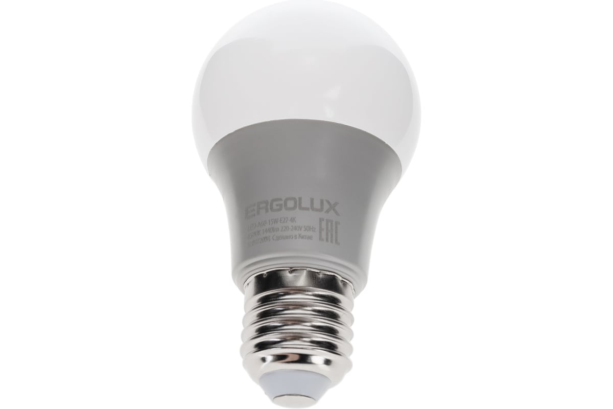 Электрическая светодиодная лампа Ergolux LED-A60-15W-E27-4K ЛОН 15Вт Е27  4500К 13638 - выгодная цена, отзывы, характеристики, фото - купить в Москве  и РФ