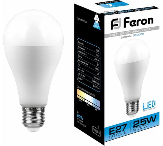 Светодиодная лампа FERON 25W 230V E27 6400K, LB-100 25792 - выгодная цена, отзывы, характеристики, фото - купить в Москве и РФ