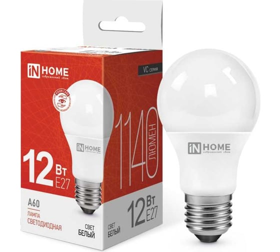 Светодиодная лампа IN HOME LED-A60-VC 12Вт 230В Е27 4000К 1140Лм 4690612020242 - выгодная цена, отзывы, характеристики, фото - купить в Москве и РФ