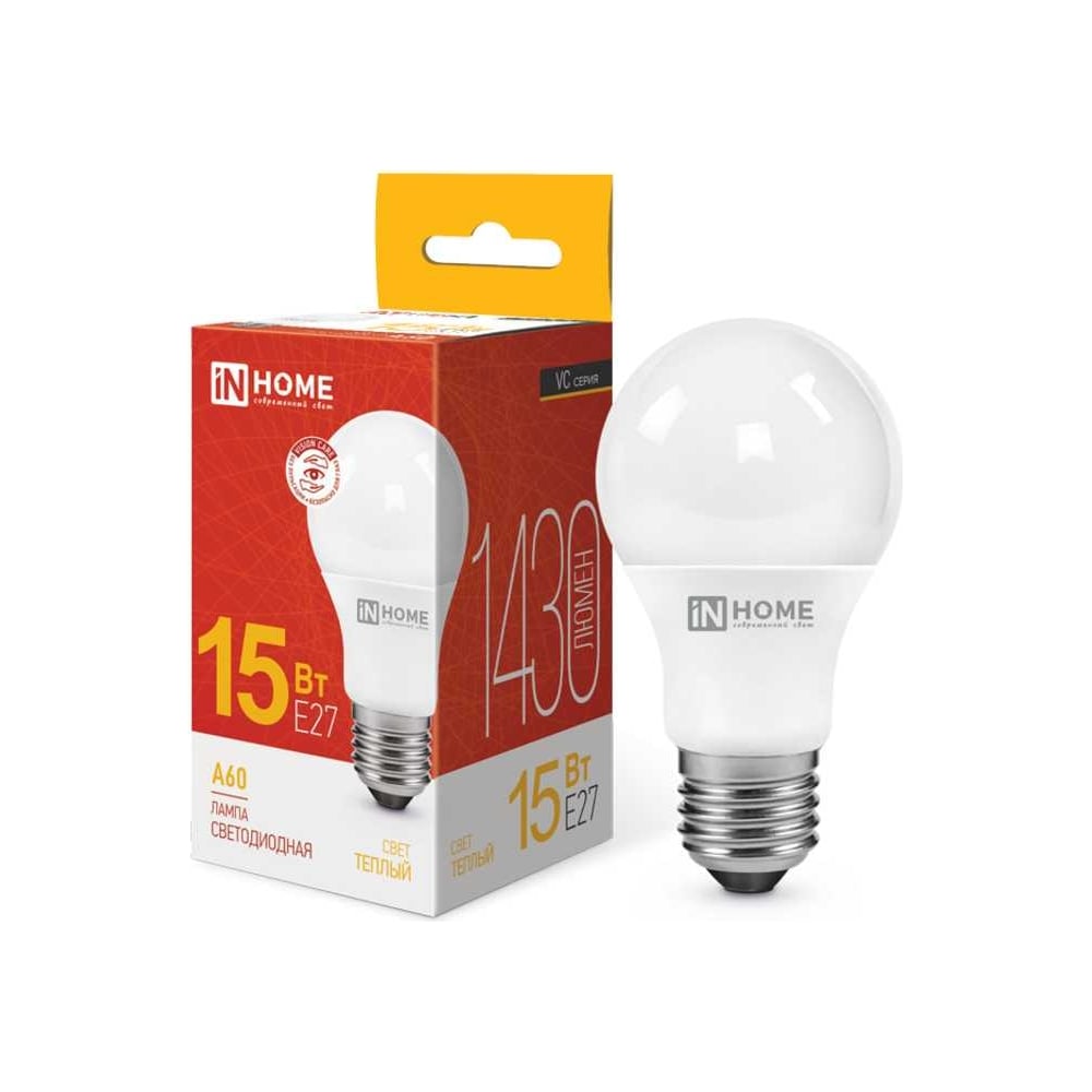 Светодиодная лампа IN HOME LED-A60-VC 15Вт 230В Е27 3000К 1430Лм  4690612020266