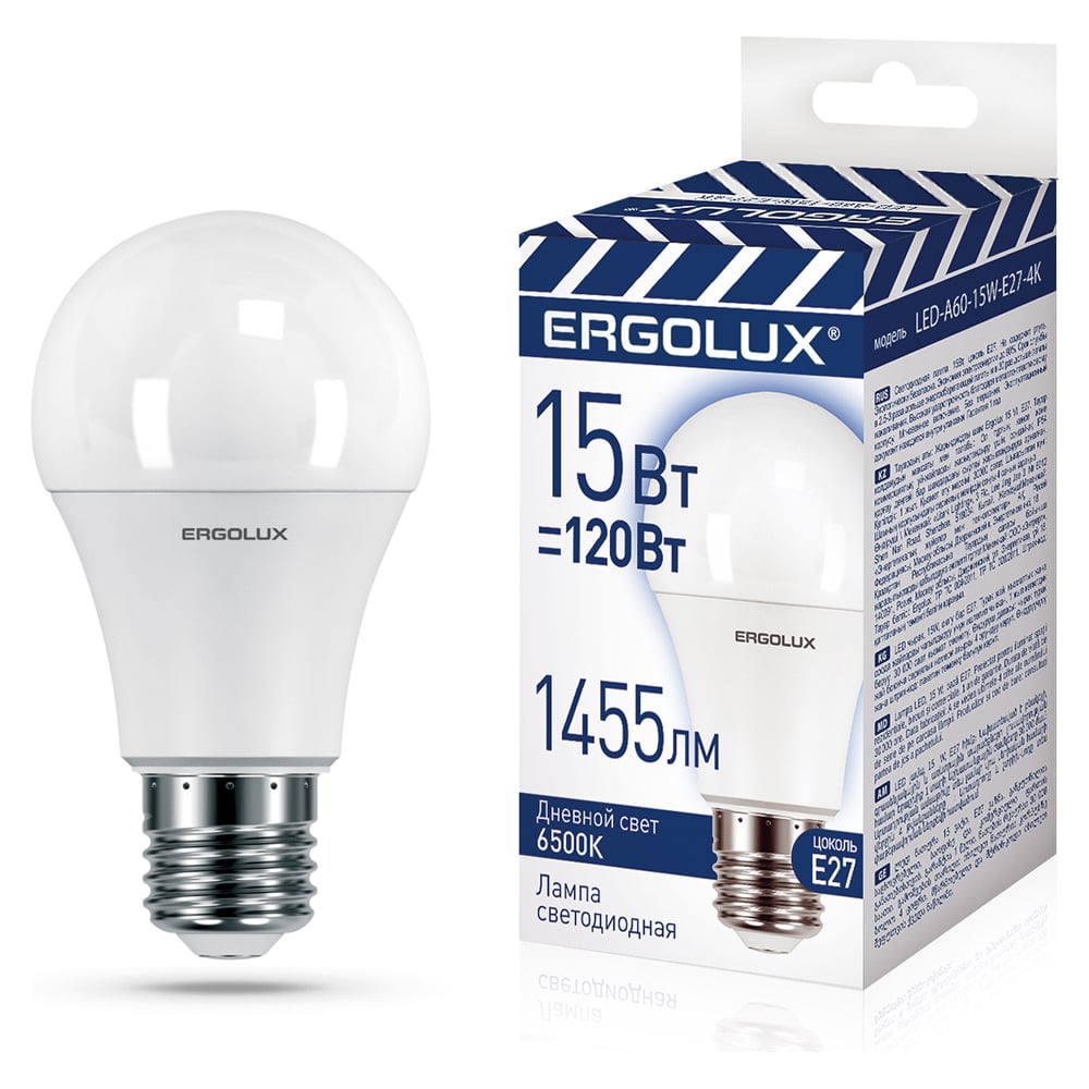 Светодиодная лампа Ergolux Led-a60-15w-e27-6k лон 15вт е27 6500к 220 ...