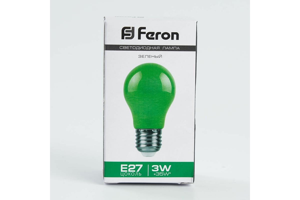 Светодиодная лампа FERON 3W 230V E27 зеленый, LB-375 25922