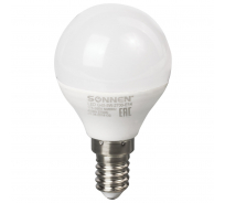 Светодиодная лампа SONNEN 5 Вт, цоколь E14, шар, теплый белый свет, LED G45-5W-2700-E14, 453701