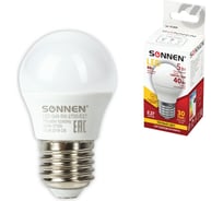 Светодиодная лампа SONNEN 5 Вт, цоколь E27, шар, теплый белый свет, LED G45-5W-2700-E27, 453699