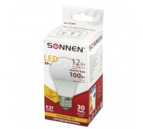 Светодиодная лампа SONNEN 12Вт, цоколь Е27, грушевидная, теплый белый свет, LED A60-12W-2700-E27