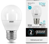 Лампа Gauss LED Elementary Шар 10W E27 730lm 4100K 53220 16126001