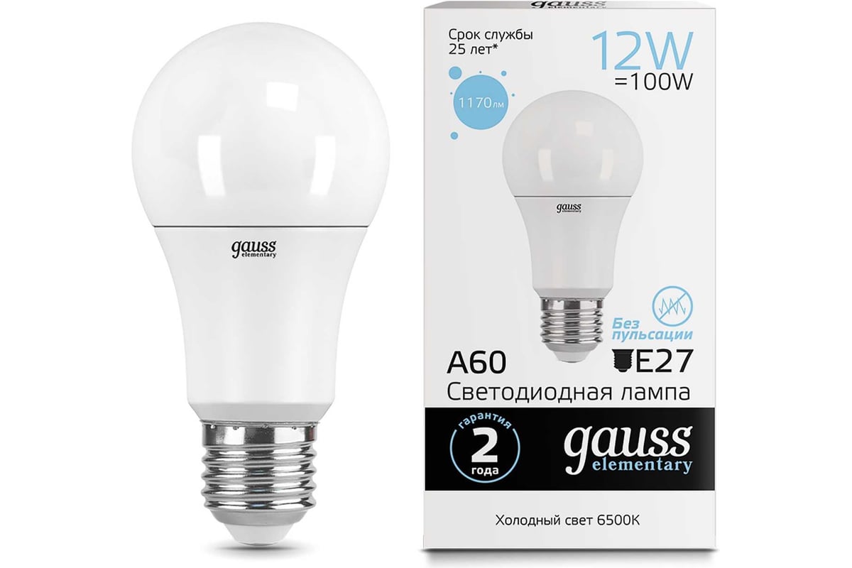 Светодиодная лампа Gauss Elementary LED A60 E27 12W 6500K 23232