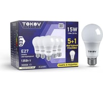 Набор ПРОМО лампа светодиодная TOKOV ELECTRIC 15Вт А60 3000К Е27 176-264В (Promo 5+1 шт) Promo-A60-E27-15-3K