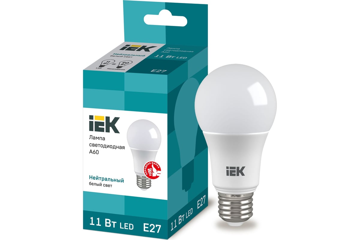 Лампа IEK LED A60 шар 11 Вт 230 В 4000К E27 LLE-A60-11-230-40-E27 -  выгодная цена, отзывы, характеристики, 1 видео, фото - купить в Москве и РФ