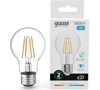 Лампа Gauss Filament Elementary А60 7W 560lm 4100К Е27 LED 1/10/50 22227 32044440