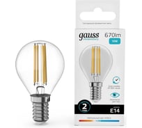 Лампа Gauss Filament Elementary Шар 10W 670lm 4100К Е14 LED 1/10/100 52120 32044434