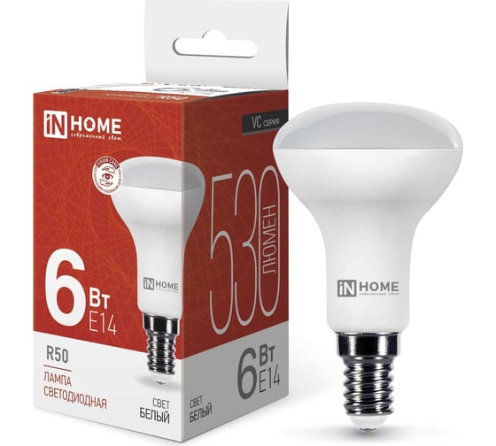 Светодиодная лампа IN HOME LED-R50-VC 6Вт 230В Е14 4000К 480Лм 4690612024264 - выгодная цена, отзывы, характеристики, фото - купить в Москве и РФ