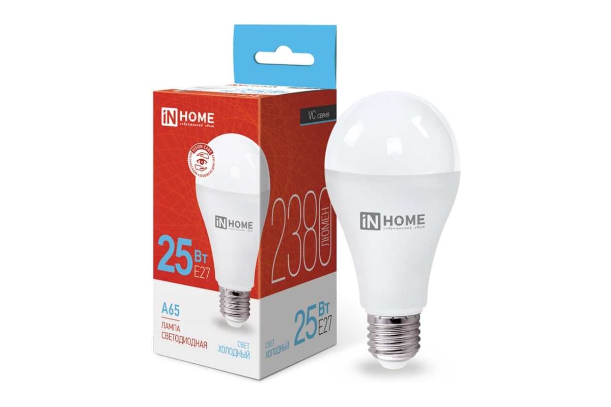 Светодиодная лампа IN HOME LED-A65-VC 25Вт 230В Е27 6500К 2380Лм  4690612024103 - выгодная цена, отзывы, характеристики, фото - купить в  Москве и РФ