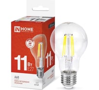 Светодиодная лампа IN HOME LED-A60-deco 11Вт 230В Е27 4000К 1160Лм прозрачная 4690612026145 16022170