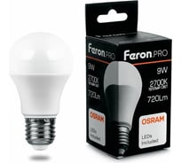 Светодиодная лампа FERON PRO LB-1009 шар E27 9W 2700K OSRAM LED 38026