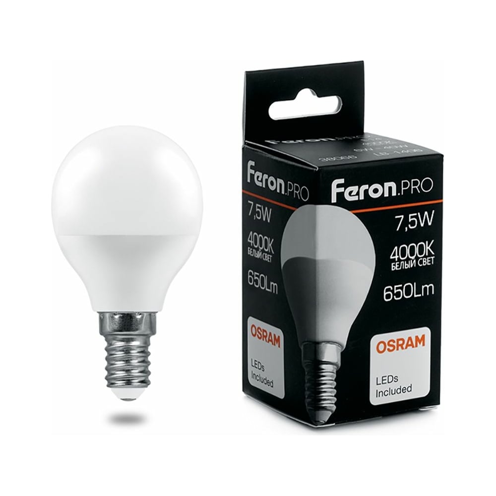 Как заменить лампочку ферон Светодиодная лампа FERON PRO LB-1407 Шарик E14 7.5W 4000K OSRAM LED 38072 - выго