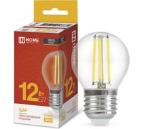 Лампа IN HOME сд LED-ШАР-deco 12Вт 230В Е27 3000К 1350Лм прозрачная 4690612053684