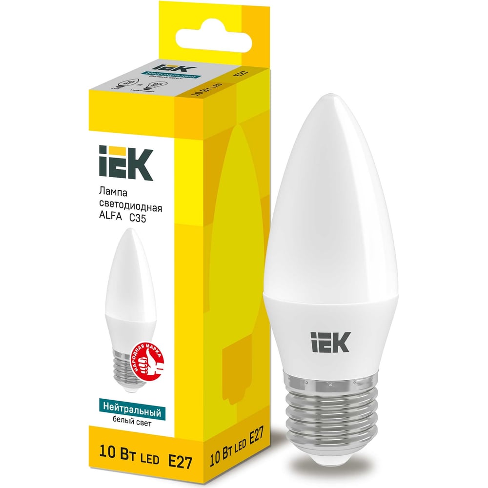 Лампа IEK LED ALFA C35 свеча 10Вт 230В 4000К E27 LLA-C35-10-230-40-E27 ...