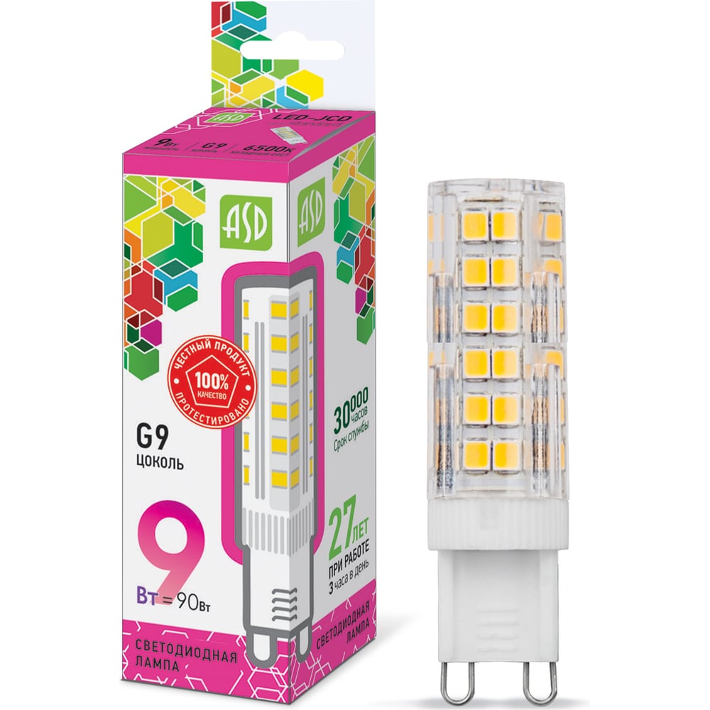 Светодиодная лампа ASD LED-JCD-std 9Вт, 230В, G9, 6500К, 810Лм ...
