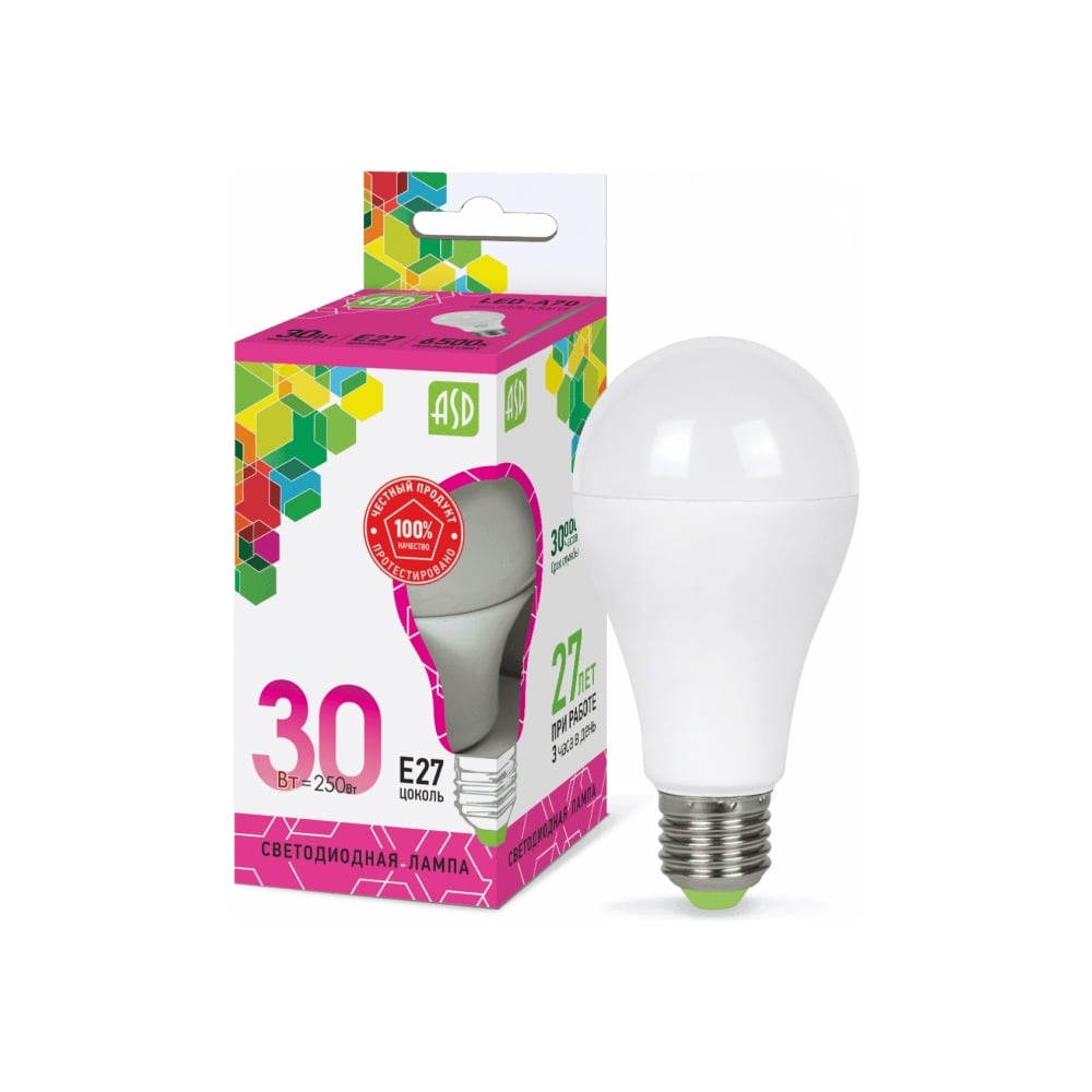Лампа светодиодная ASD LED-A70-std 30Вт, 230В, Е27, 6500К, 2700Лм ...