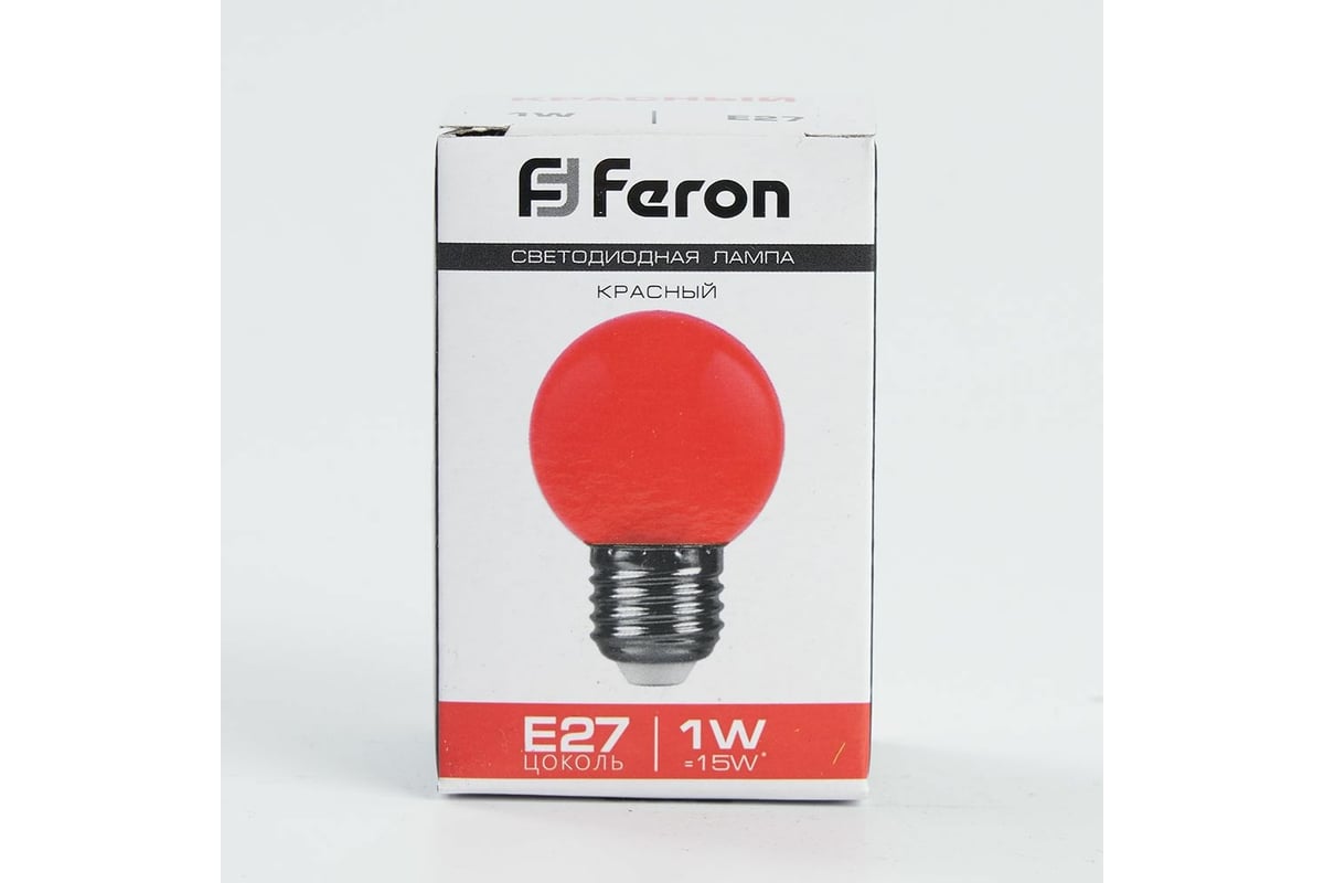 Лампа FERON LED 1вт Е27, красный, шар 25116